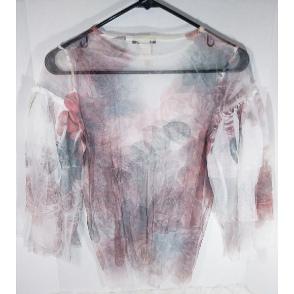 Cleo Apparel Sheer Off White Ruffle Top - Picture 2 of 3